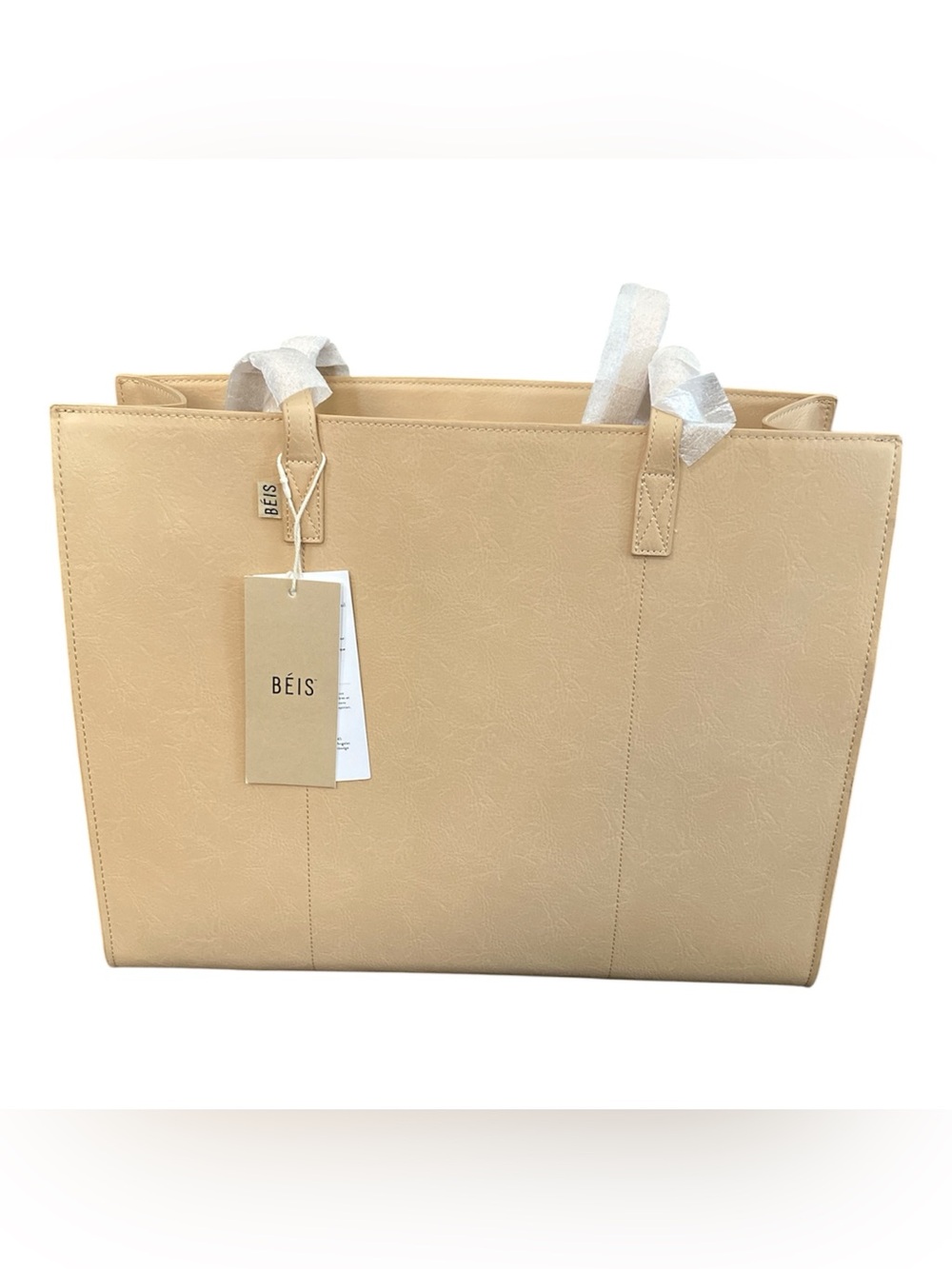 New with tag Béis The Work Tote vegan leather cream hand bag women OS